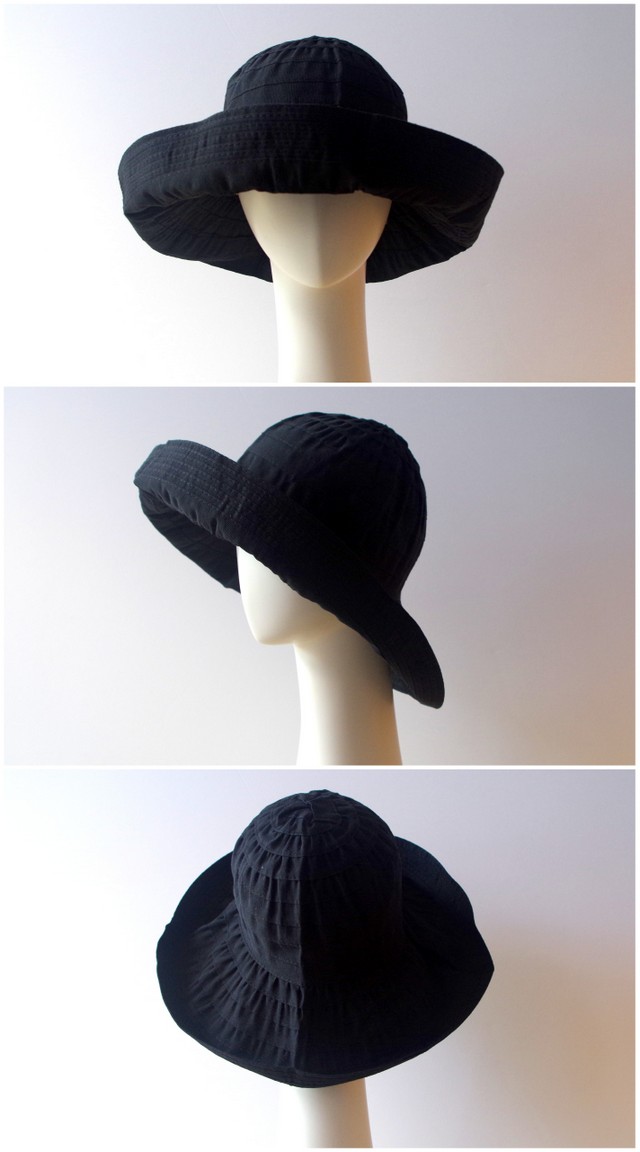 GREVI グレヴィ 帽子 ハット 折りたたみ つば広 サマーハット UVカット帽子 ブラック グレヴィ帽子 つば広 春 夏 秋 UV UV