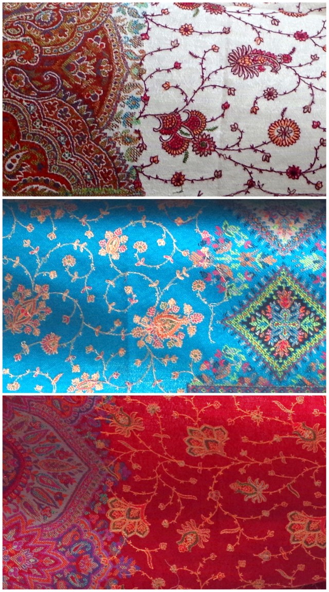 ウール大判 ストール 高品質 ペイズリー柄 花 刺繍 ウール100
