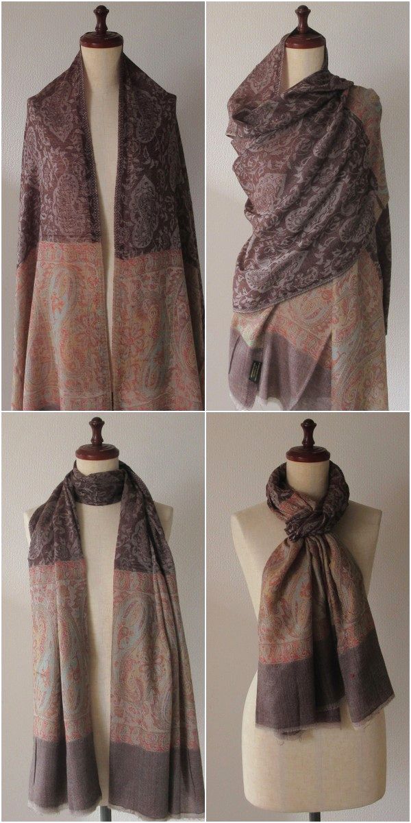 シルク ウール 大判 ストール 高品質 ペイズリー柄 ジャガード