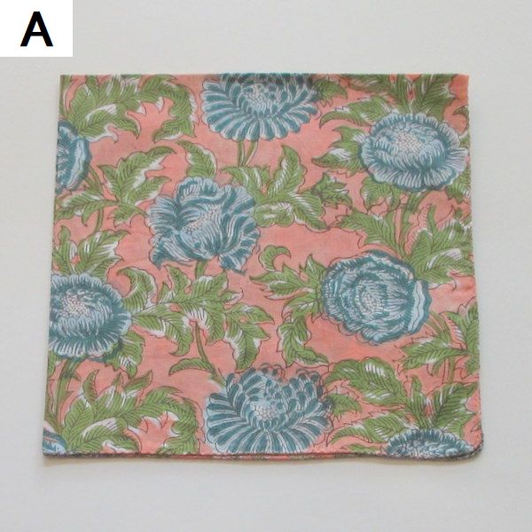 バンダナ 大きめ ハンカチ かわいい インド綿 ブロックプリント 50