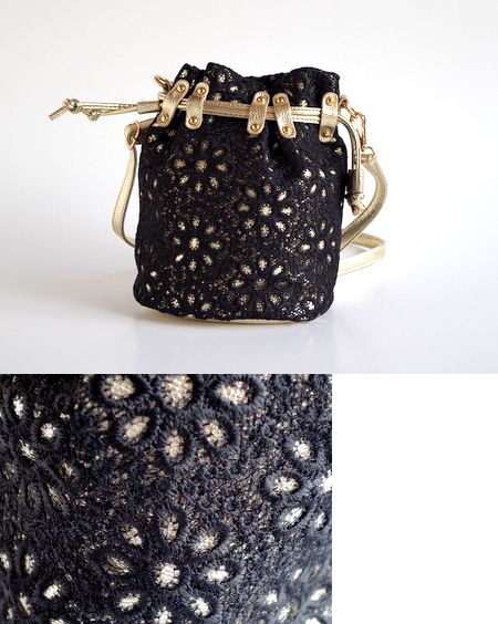 フラワーレース ポシェット】斜めがけ ショルダーバッグ/巾着/フェイク